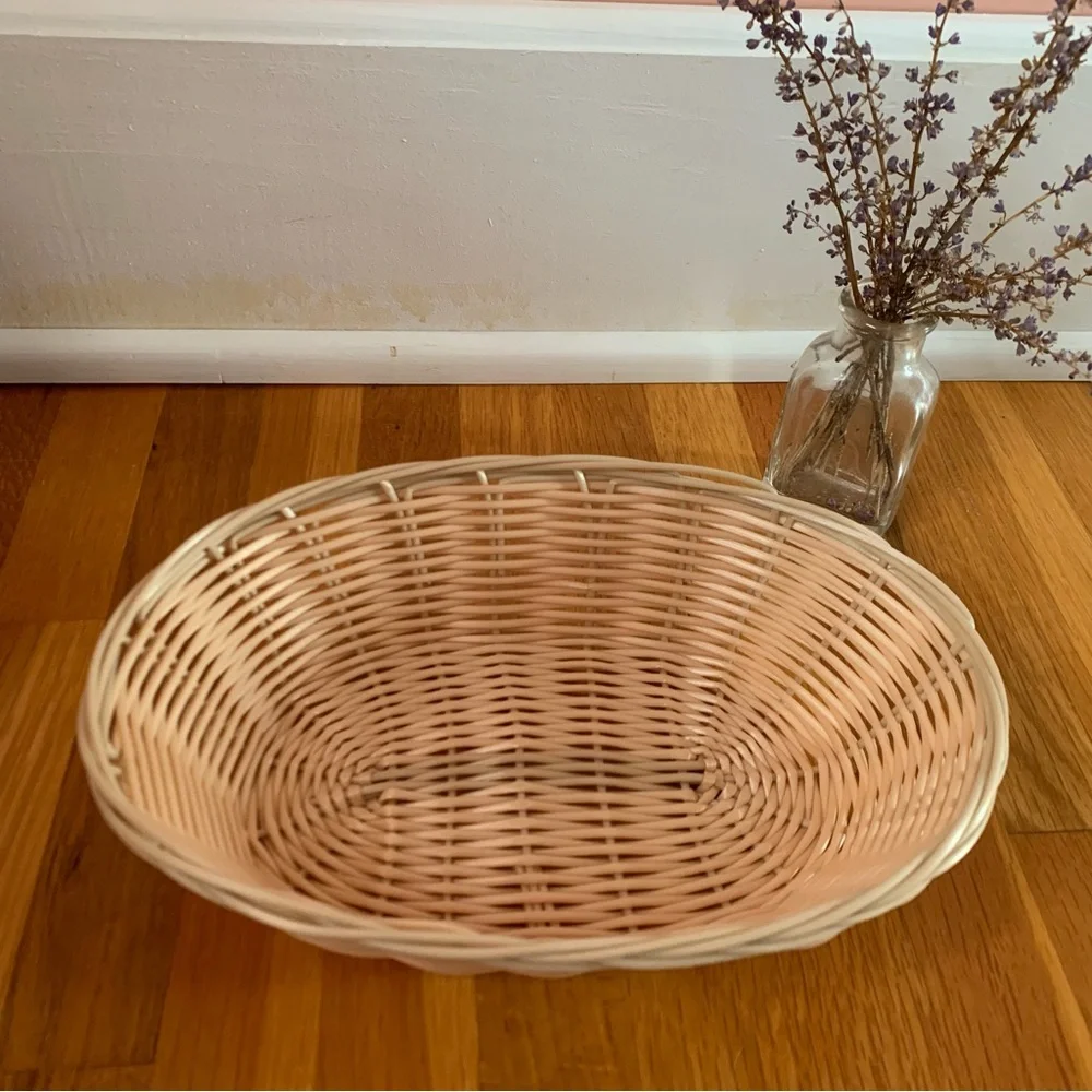 Set of 3 Wicker Baskets Light Beige Plastic Wicker Baskets for Organization